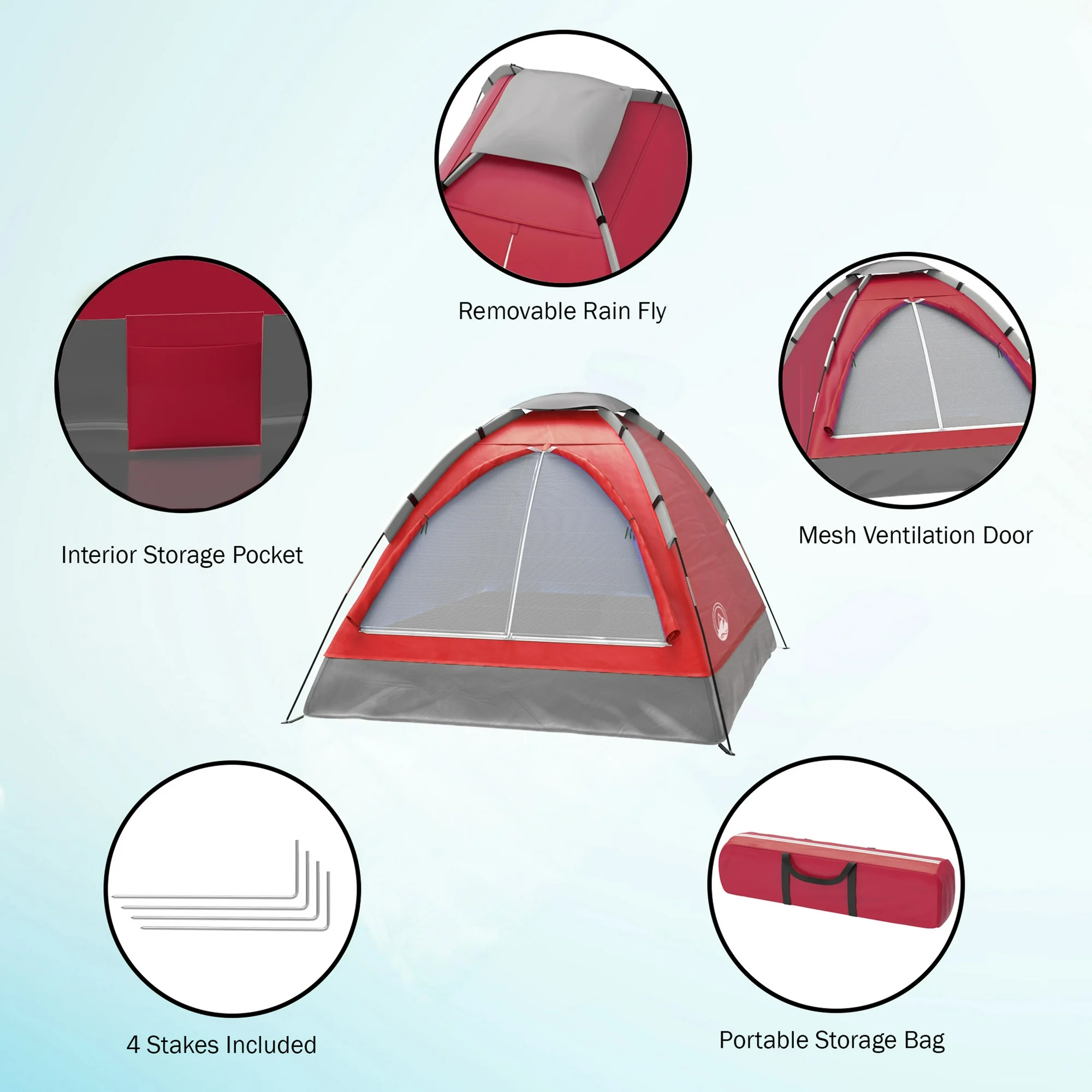 Lystoreofertas 2-Person Dome Tent with Camping Accessories - Including Rain Fly and Carry Bag in Red - Image 4