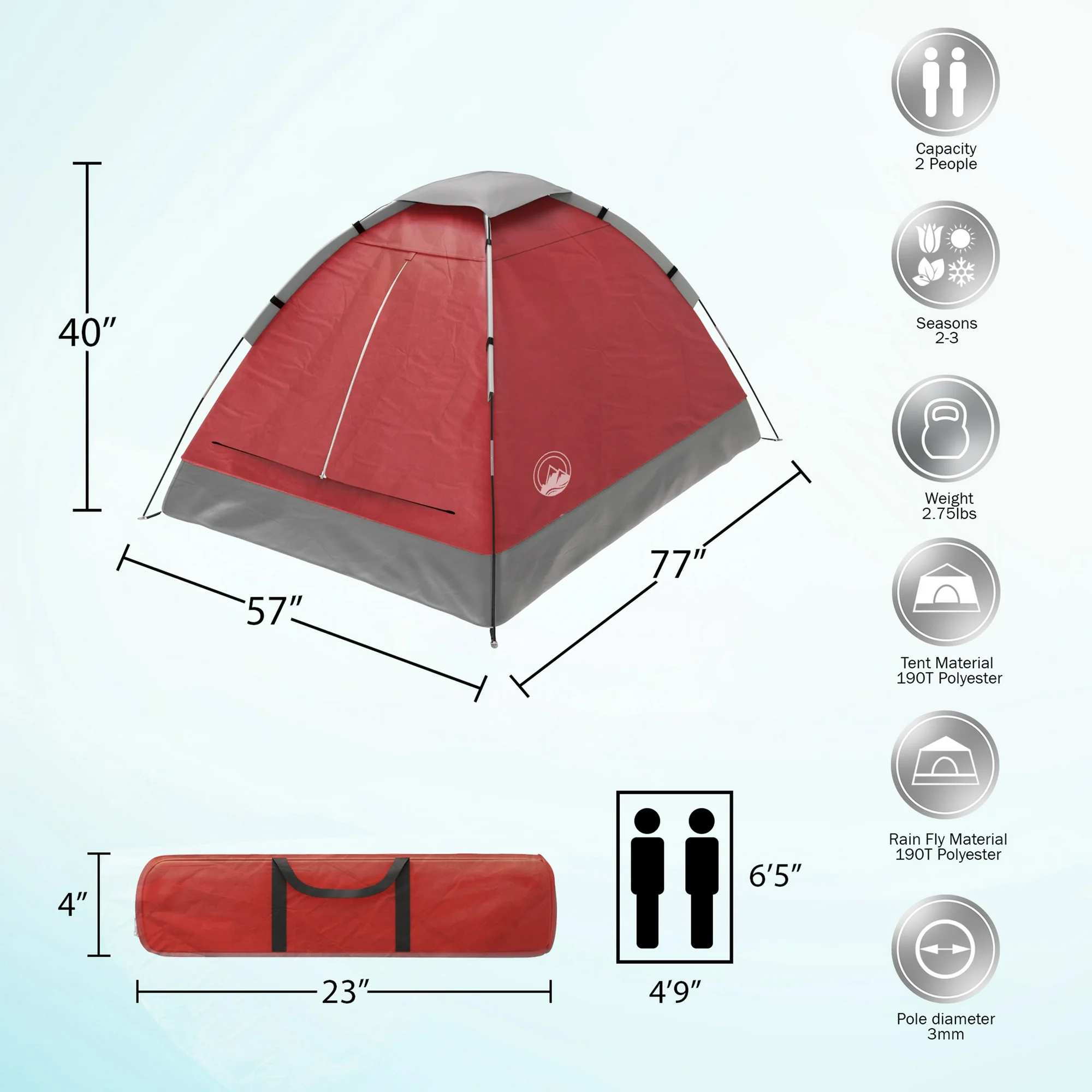 Lystoreofertas 2-Person Dome Tent with Camping Accessories - Including Rain Fly and Carry Bag in Red - Image 5